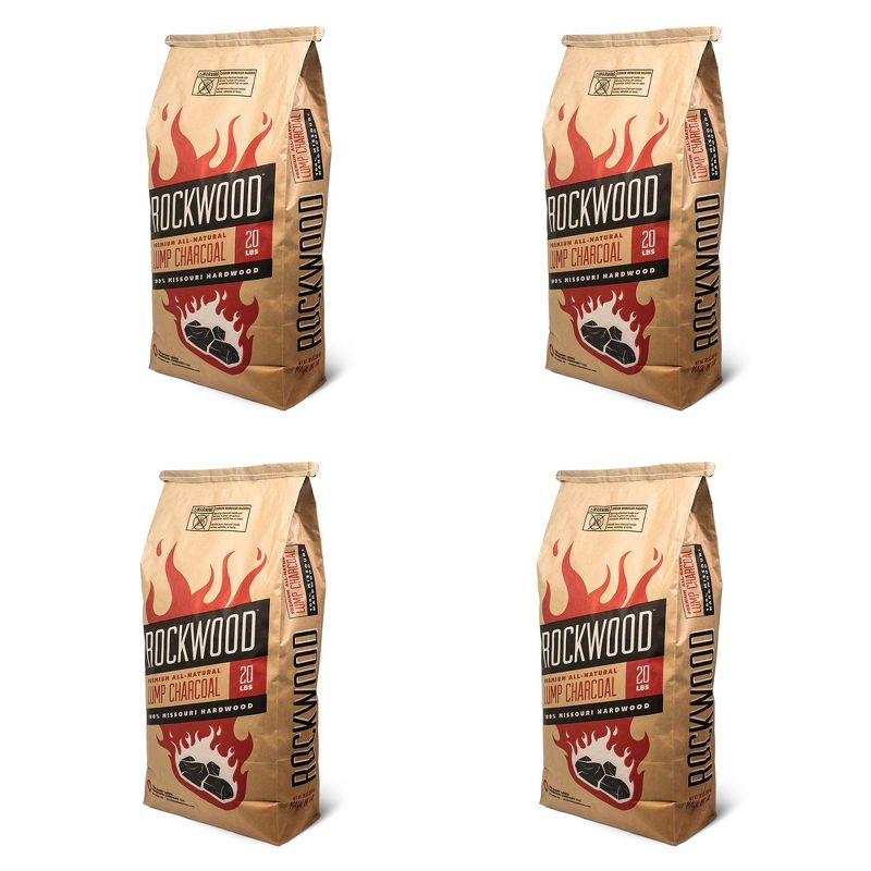 Rockwood 20 Pound All Natural Hardwood Grill Smoker Lump Charcoal Bag (4 Pack)