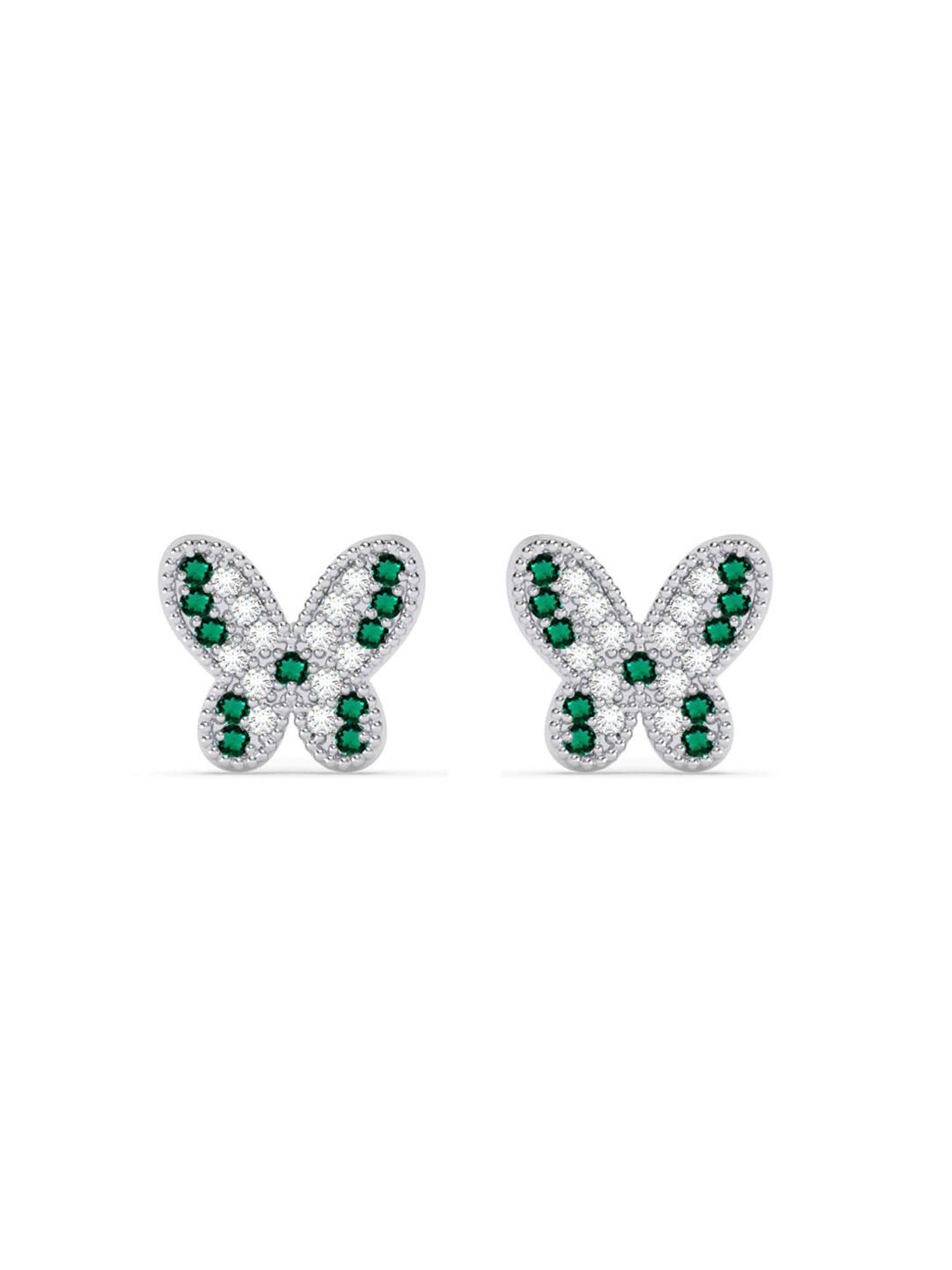 Clara 925 Silver Platinum Plated Swiss Zirconia Verde Butterfly Stud Earrings Gift for Women