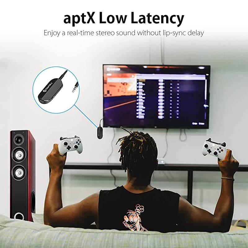 Bluetooth 50 Transmitter Receiver  Wireless Audio Adapter 35mm AUX RCA Pair 2 at Once AptX Low Latency for TV Car Sound System Headphones