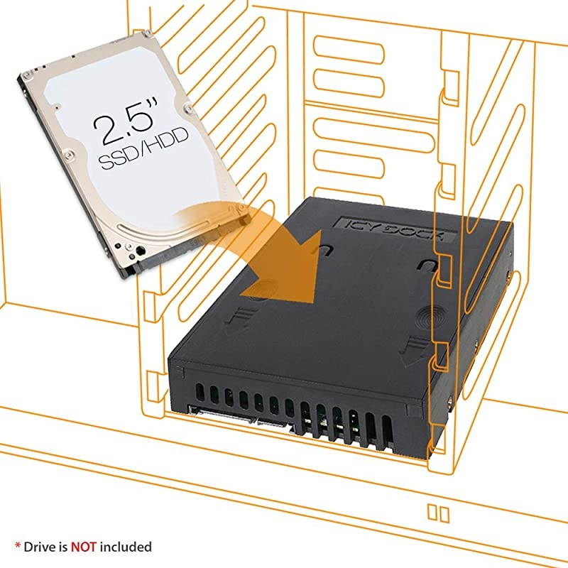 2.5" to 3.5 Tool-Less Drive Adapter Converter Bracket Mounting Frame Tray for 5/7/9.5/12.5mm 2.5 inch HDD/SSD with SATA III Interface- EZConvert MB882SP-1S-1B