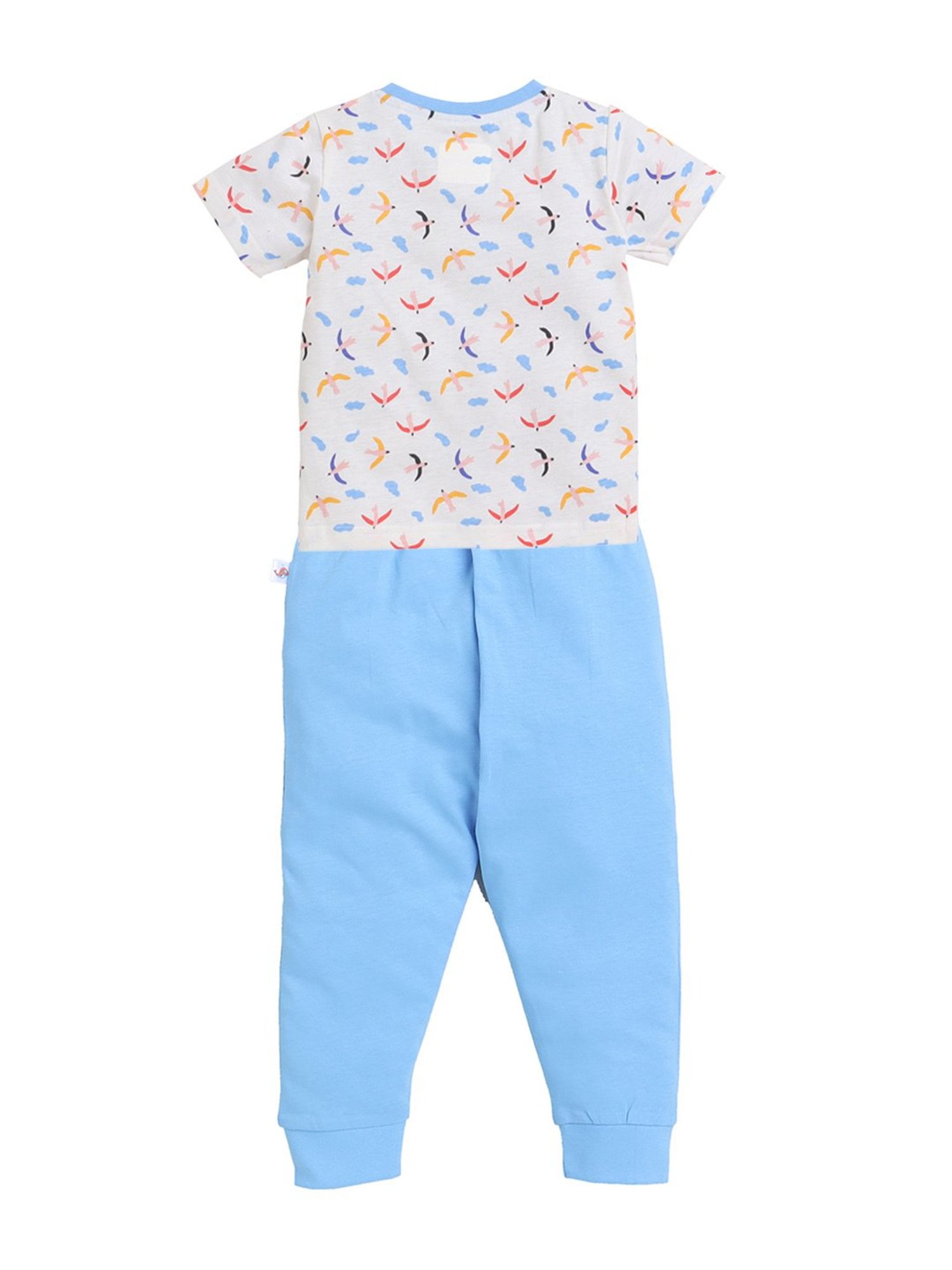 Bumzee Kids Cream & Blue Printed T-Shirt With Pyjamas