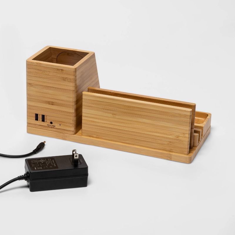 Large Bamboo Desk Storage & 5V/2.4A 2-Port USB-A Qi Wireless Charger - Project 62™