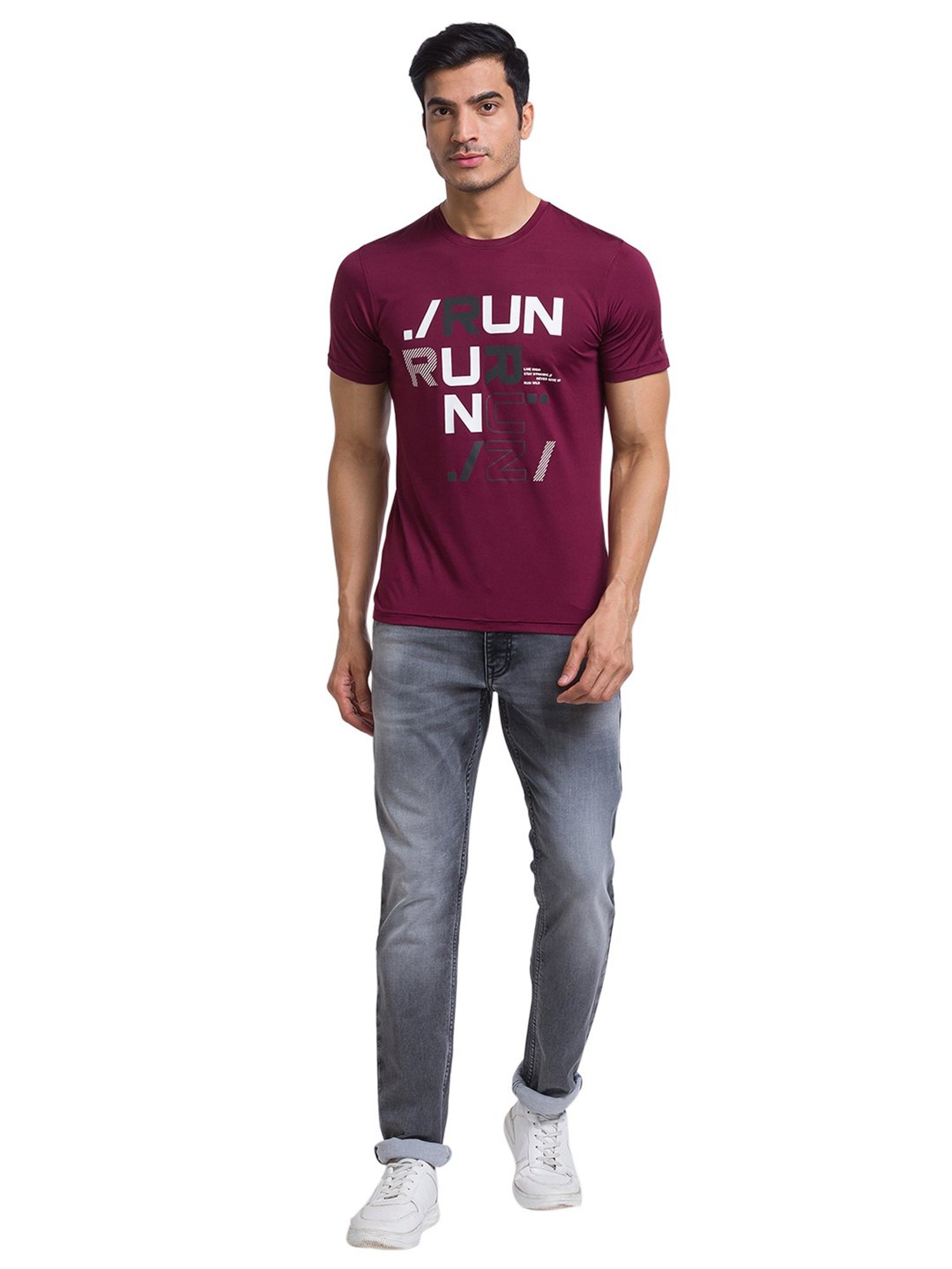 Parx Maroon Regular Fit Printed Crew T-Shirt