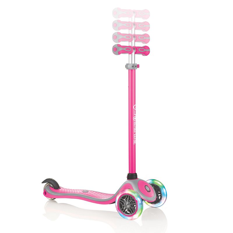Globber 442-110 V2 3-Wheel Kids Kick Scooter with LED Light Up Wheels and Adjustable Height and Comfortable Grips for Boys and Girls, Pink