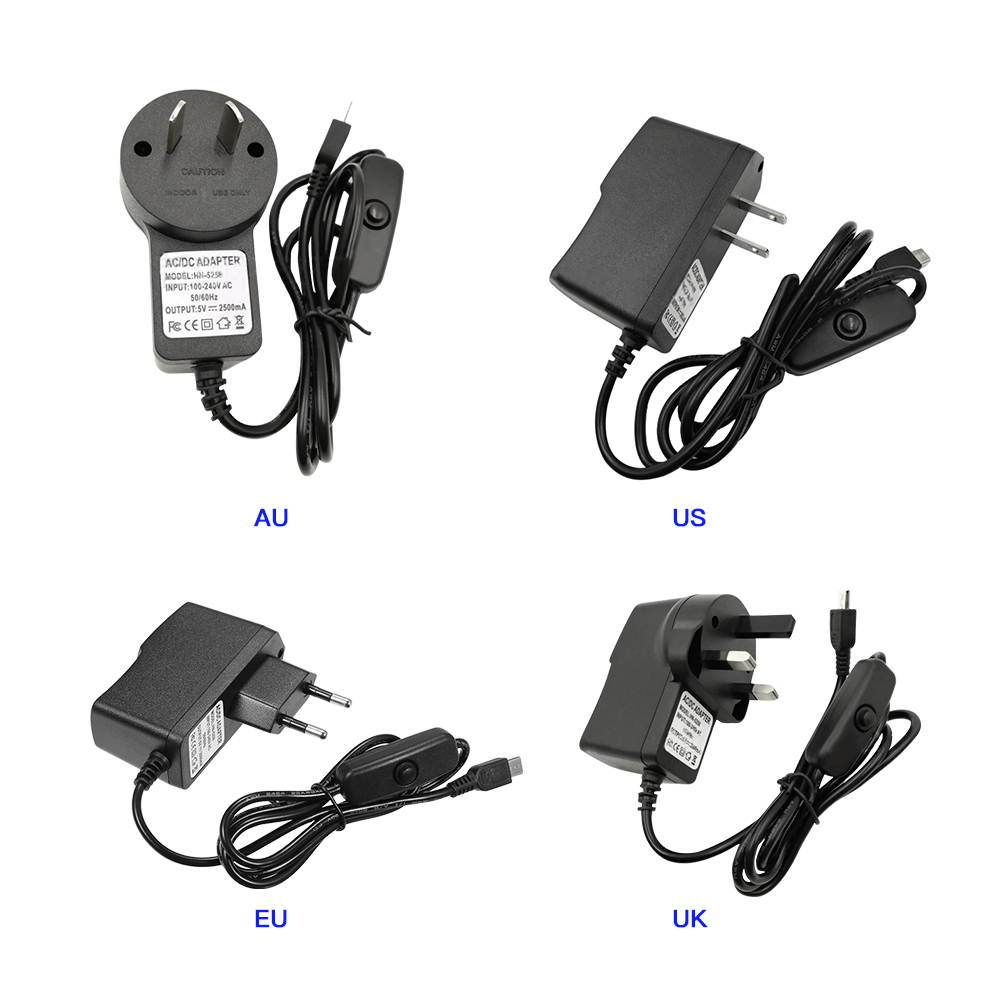 5V 2.5A EU Plug Micro USB Charger Power Supply Adapter Charging Cable for Raspberry Pi 3 Portable Plug ON/OFF Switch