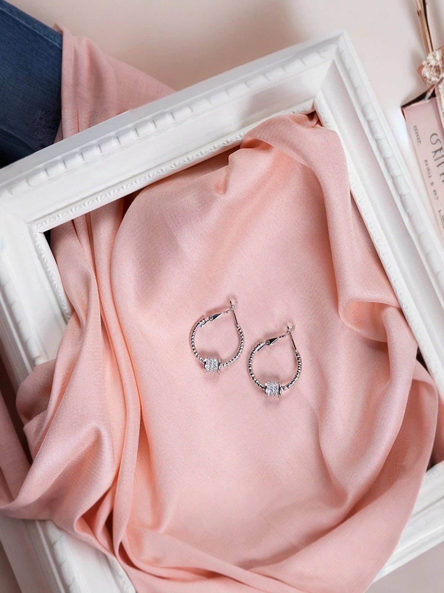 Touch925 Sterling Silver Oval Hoop Hollow Charms for Women & Girls