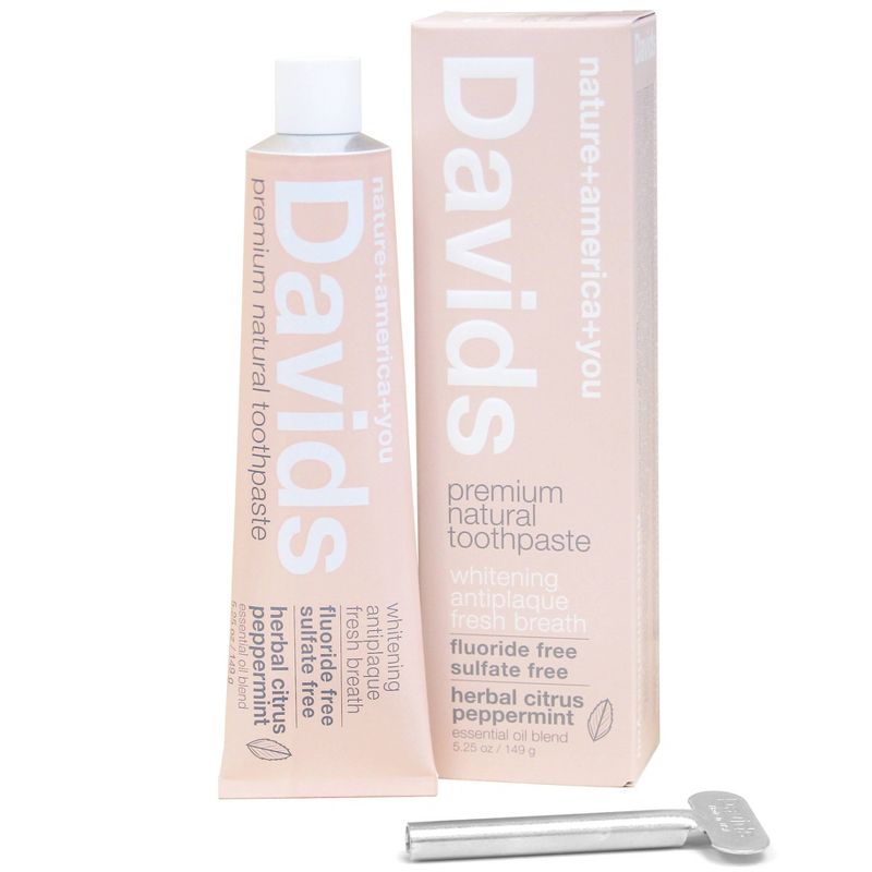 Davids Antiplaque & Whitening Premium Natural Toothpaste Fluoride Free Herbal Citrus Peppermint - 5.25oz