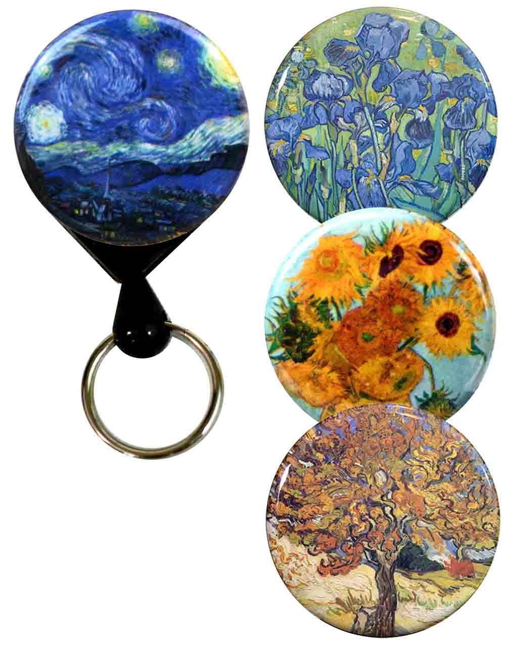 Buttonsmith Van Gogh Tinker Reel Retractable Key Reel With Belt Clip and 24 inch Heavy Duty Cord - Made in the USA, 1 Year Warranty