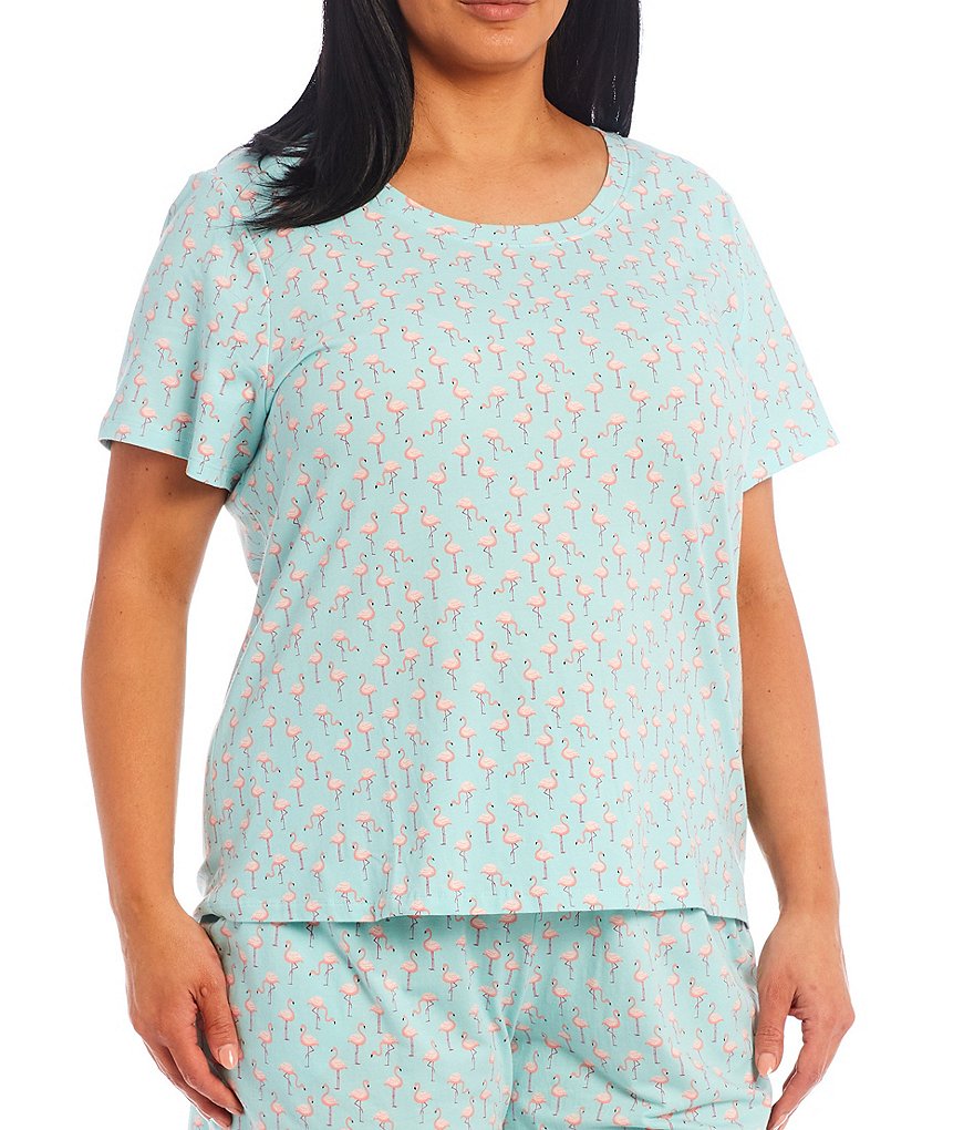 Sleep Sense Plus Micro Flamingos Printed Jersey Knit Coordinating Sleep Tee