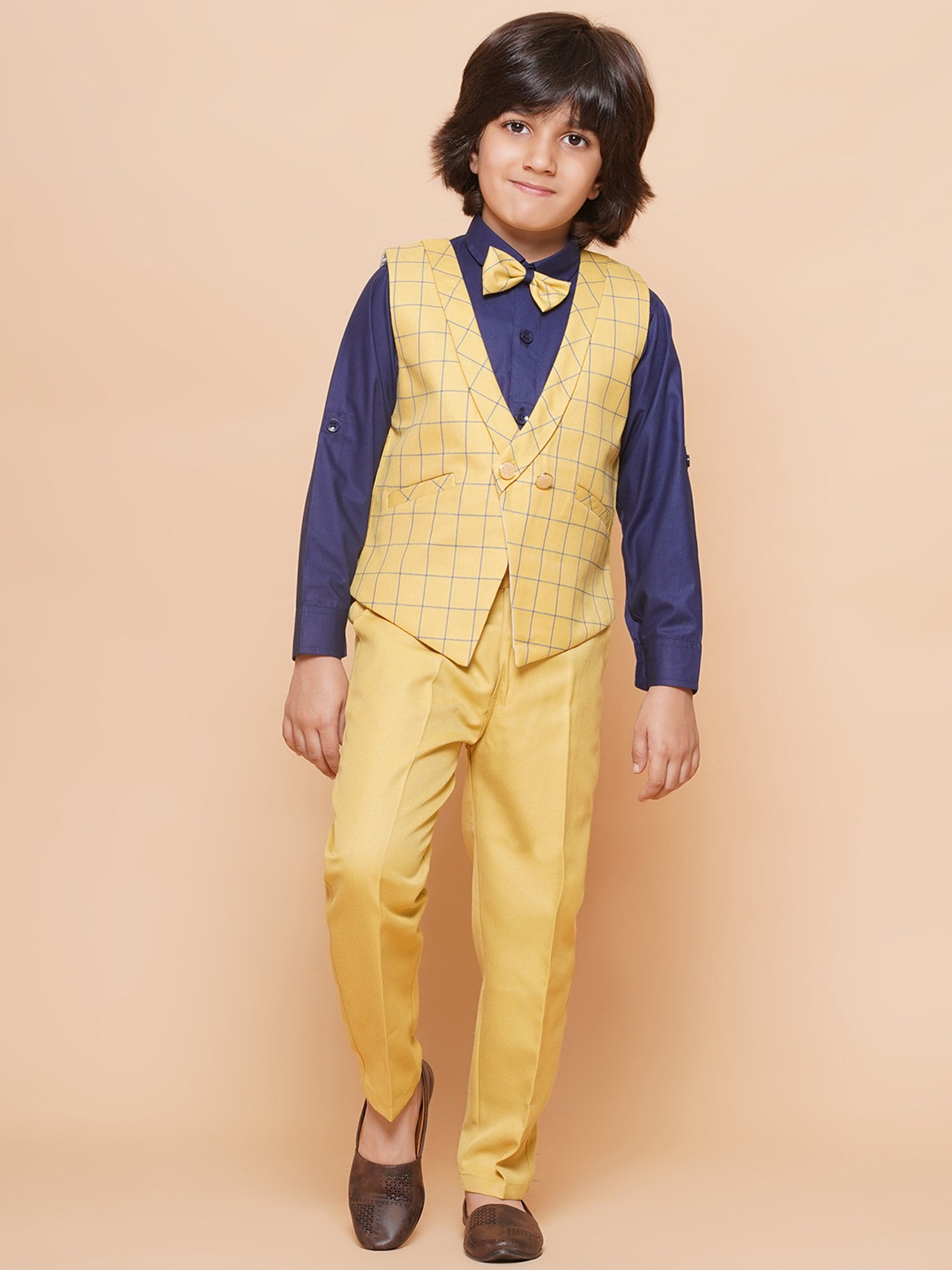 AJ Dezines Kids Sky Blue & Black Solid Full Sleeves Shirt, Pants, Coat, Waistcoat with Tie