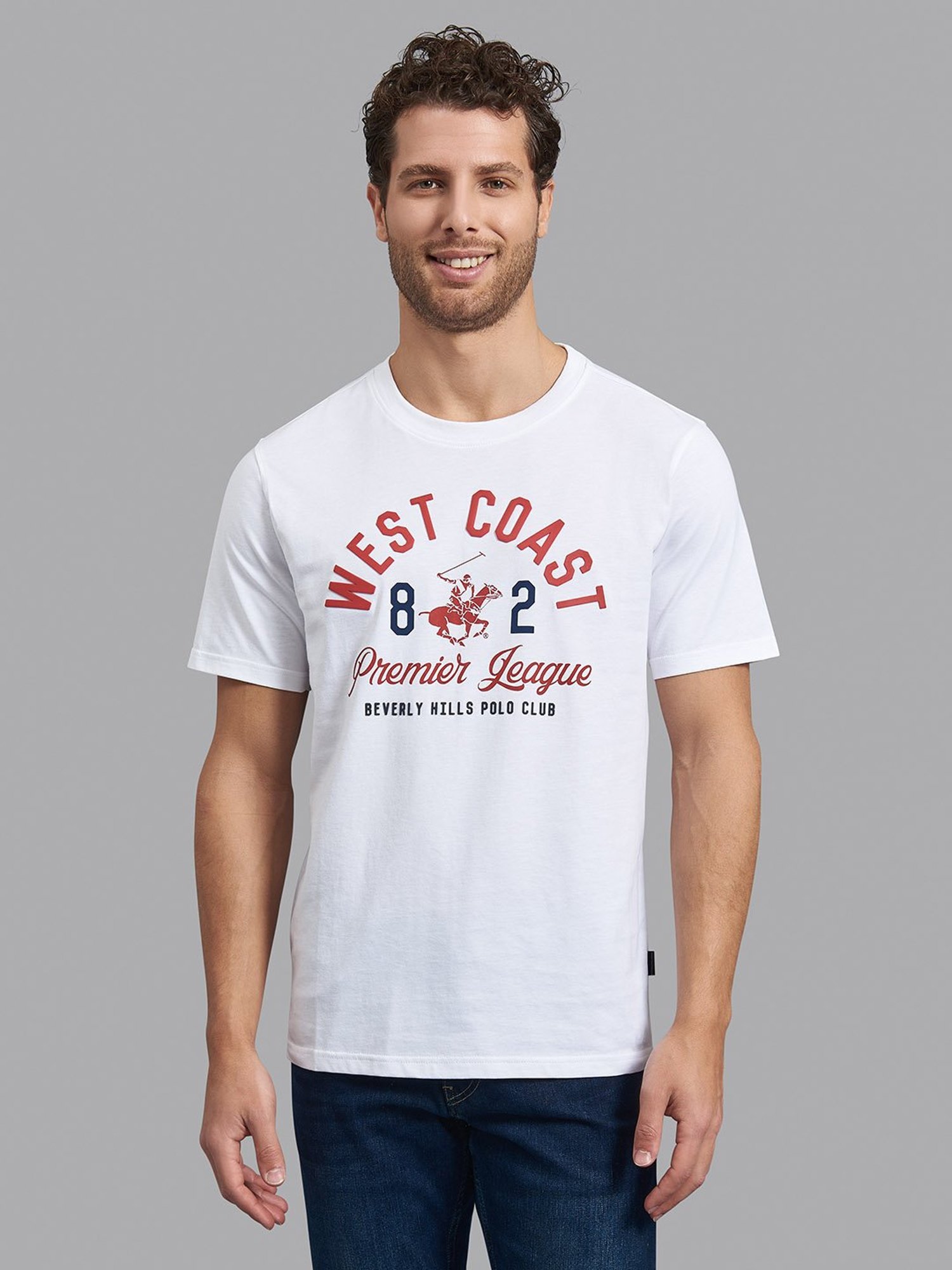 Beverly Hills Polo Club White Cotton Regular Fit Printed T-Shirt