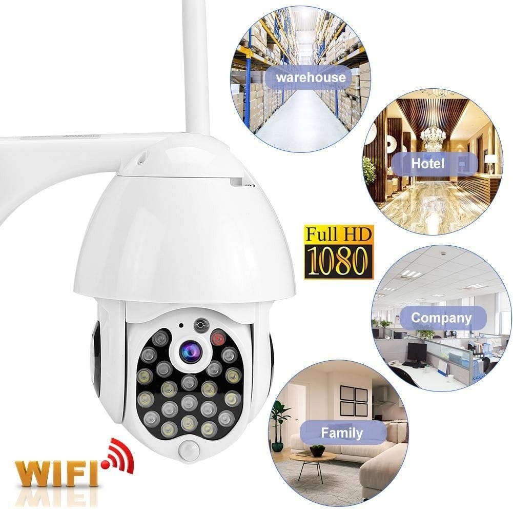 1080P Wireless WiFi PTZ Camera, CCTV Intelligent Surveillance Security Camera for Home and Outdoor, with 21 LED Night Vision, Smart Alarm, IP 66 Waterproof and Voice Intercom(US)