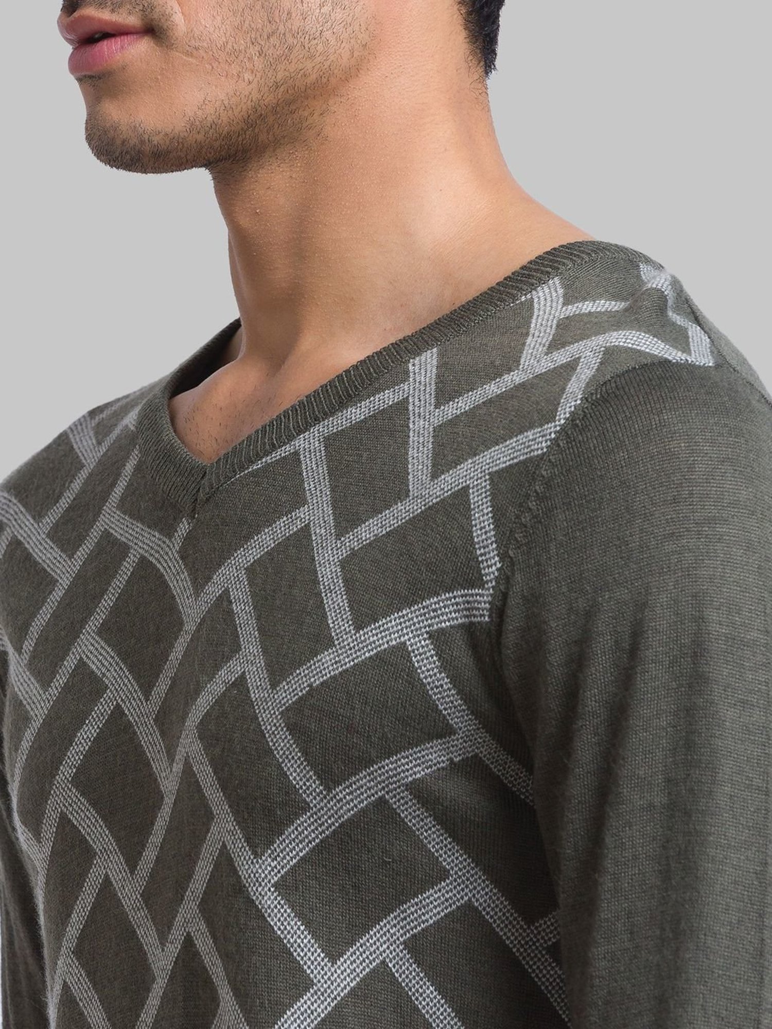 Parx Green Regular Fit Printed Sweater