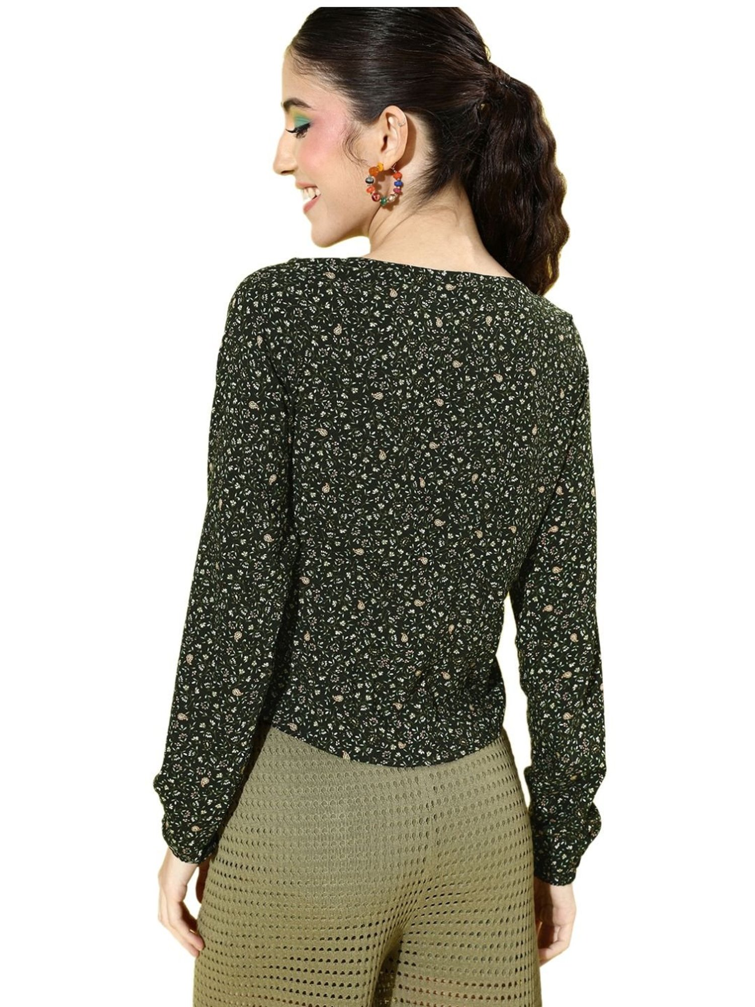 Sera Black Floral Print Crop Top