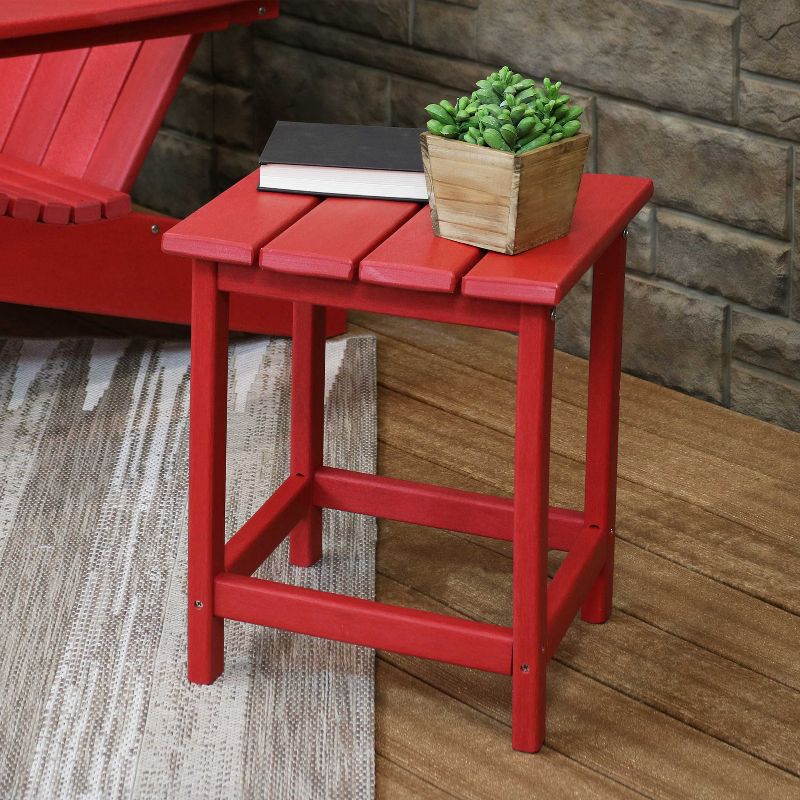Sunnydaze Faux Wood Design Plastic All-Weather Square Modern Adirondack Side Table, Red