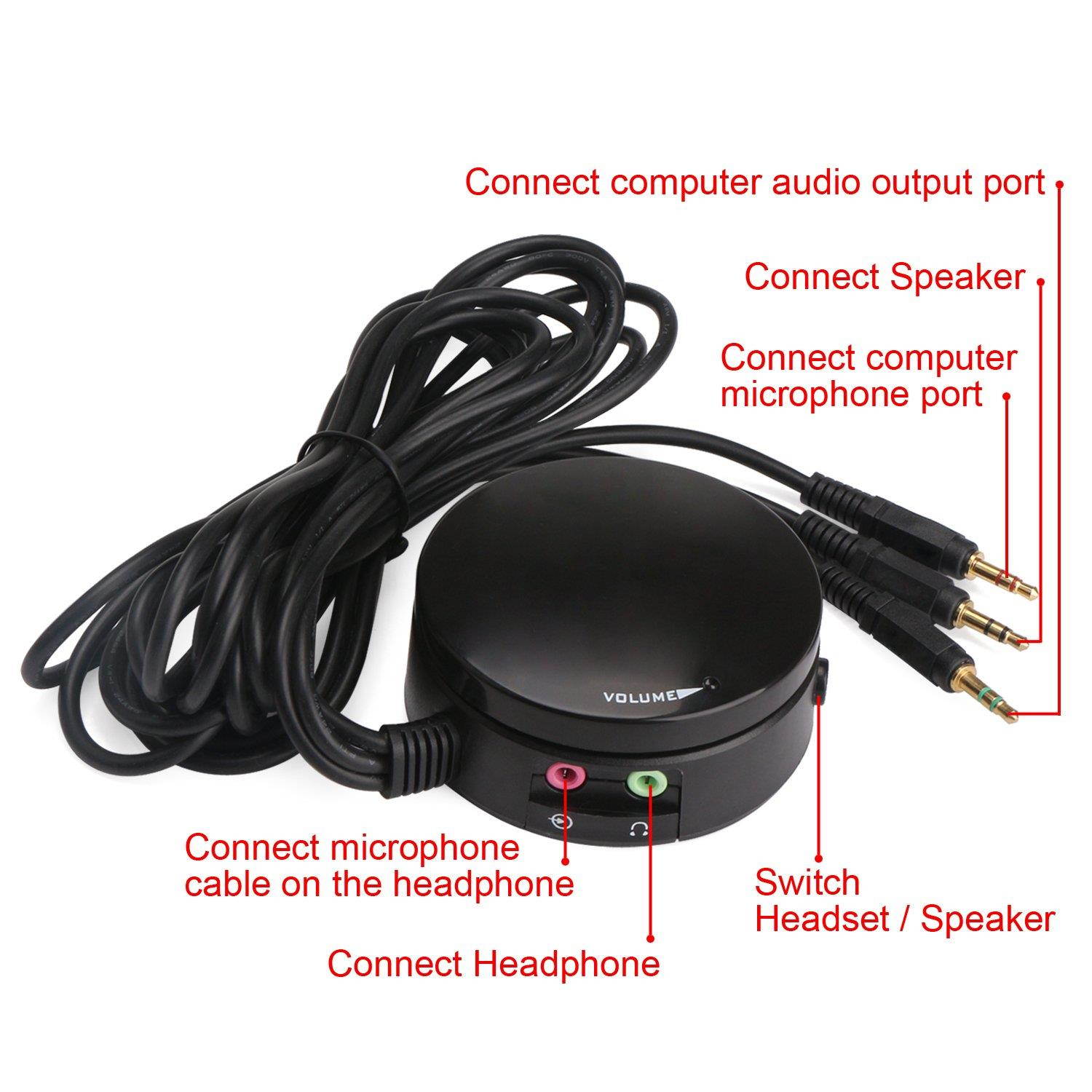 3.5mm Computer Volume Control Switch, DROK PC Speaker Headset Audio Volume Controller Headphone Sound Switchable Giant Volume Adjuster Knob with 3.5 mm Microphone Interface and 5 Feet Cable