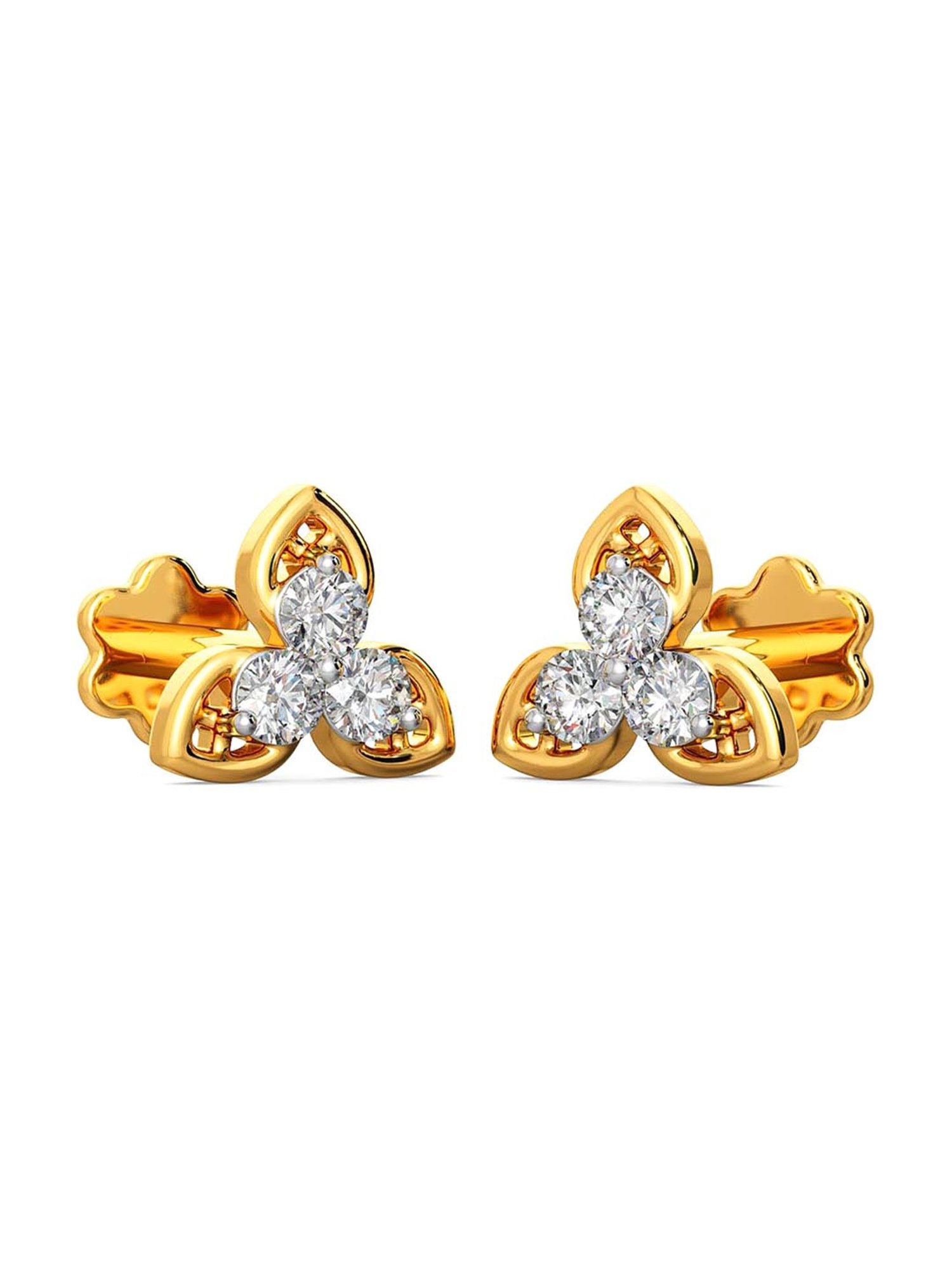 Joyalukkas 18k Yellow Gold & Diamond Stud Earrings for Girls