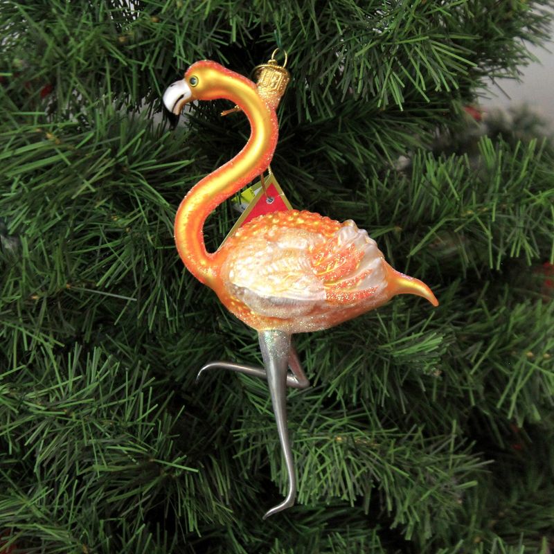 Morawski 7.25" Orange & Pink Glittered Flamngo Ornament Florida Bird  -  Tree Ornaments