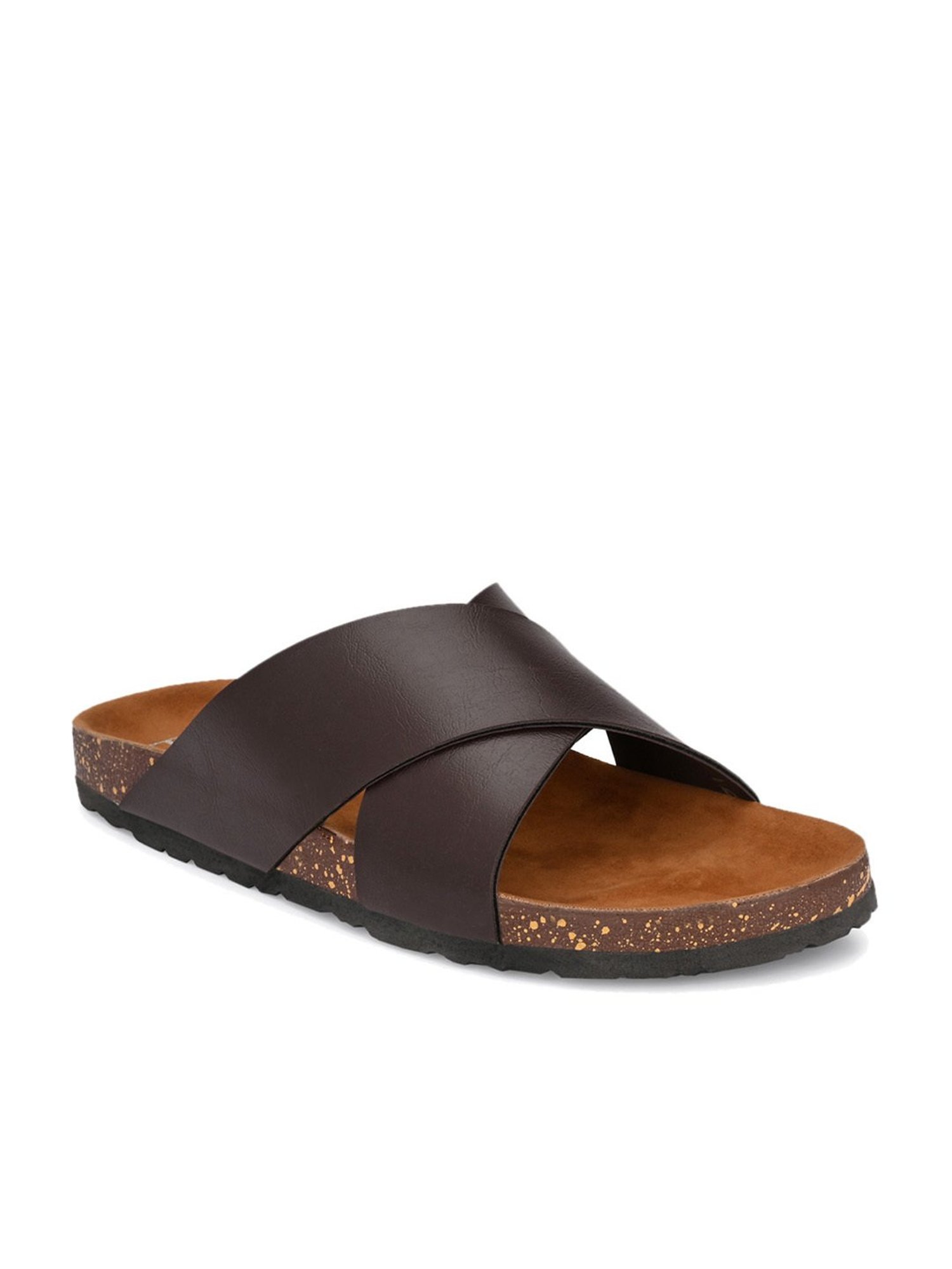 El Paso Men's Brown Cross Strap Sandals