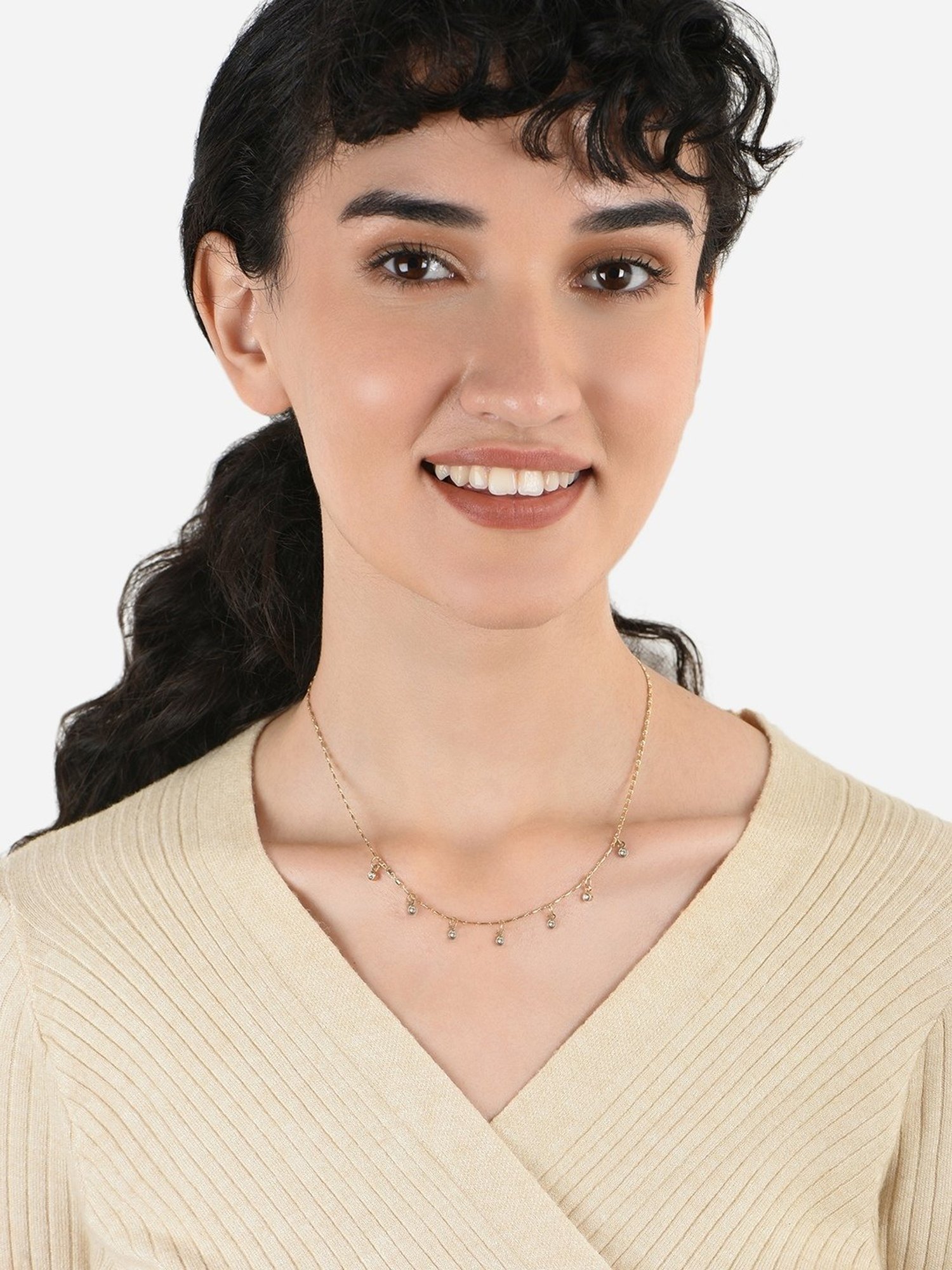 ToniQ Sightly Multi CZ Casual Look Alloy White Necklace for Women