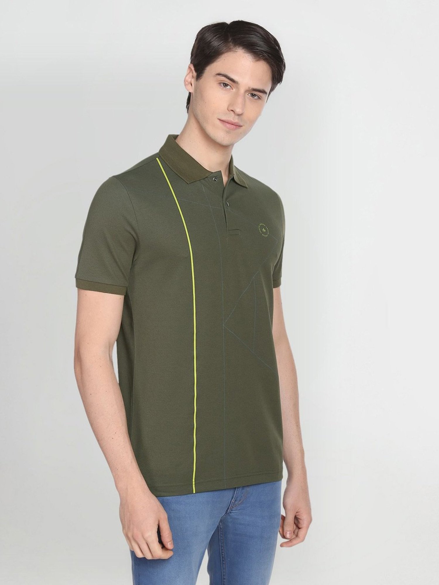 Arrow New York Green Cotton Regular Fit Printed Polo T-Shirt