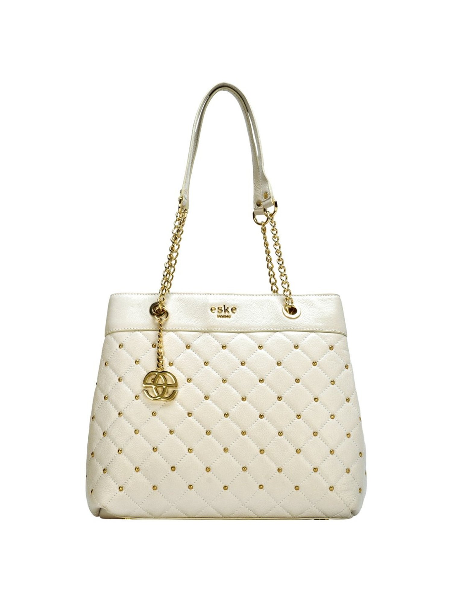 Eske Melba White Rivets Medium Shoulder Handbag