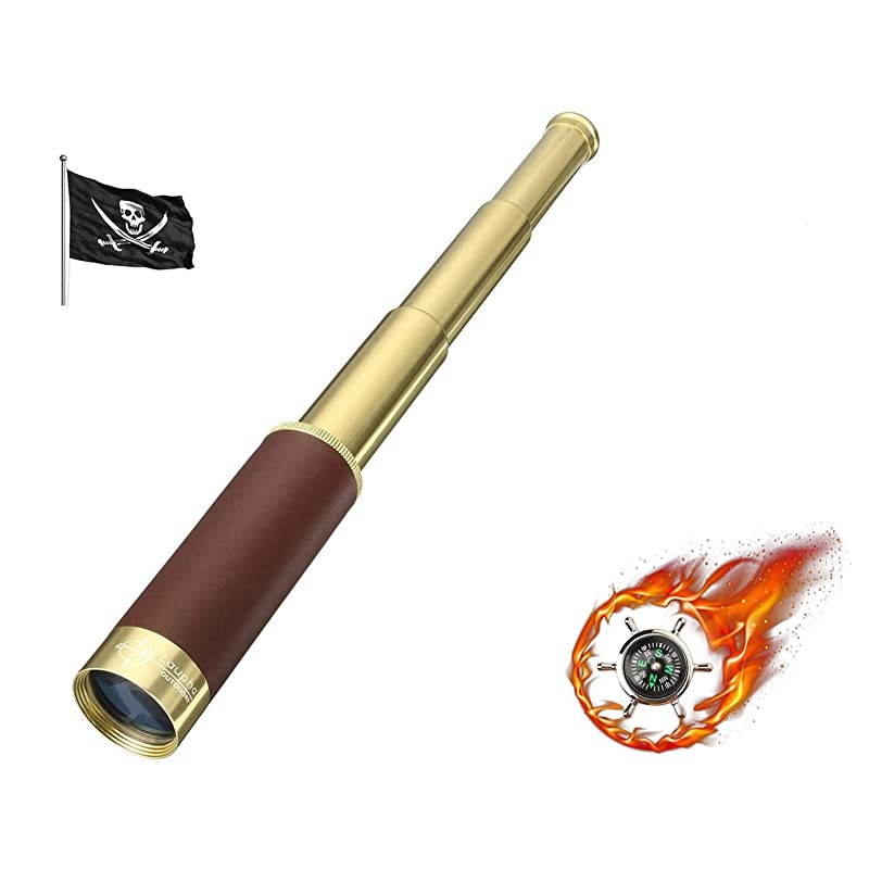 Retro Pirate Telescope Zoomable 25x30 Pocket Monocular Portable Collapsible Waterproof Captain Jack's Spyglass Handheld Telescope Vintage Monocular for Kids