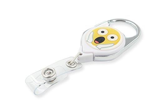 Key-Bak Retract-A-Badge ID Carabiner Retractable Reel with 36-Inch Cord and Twist-Free Vinyl ID Strap (Emoji - Shocked, White)