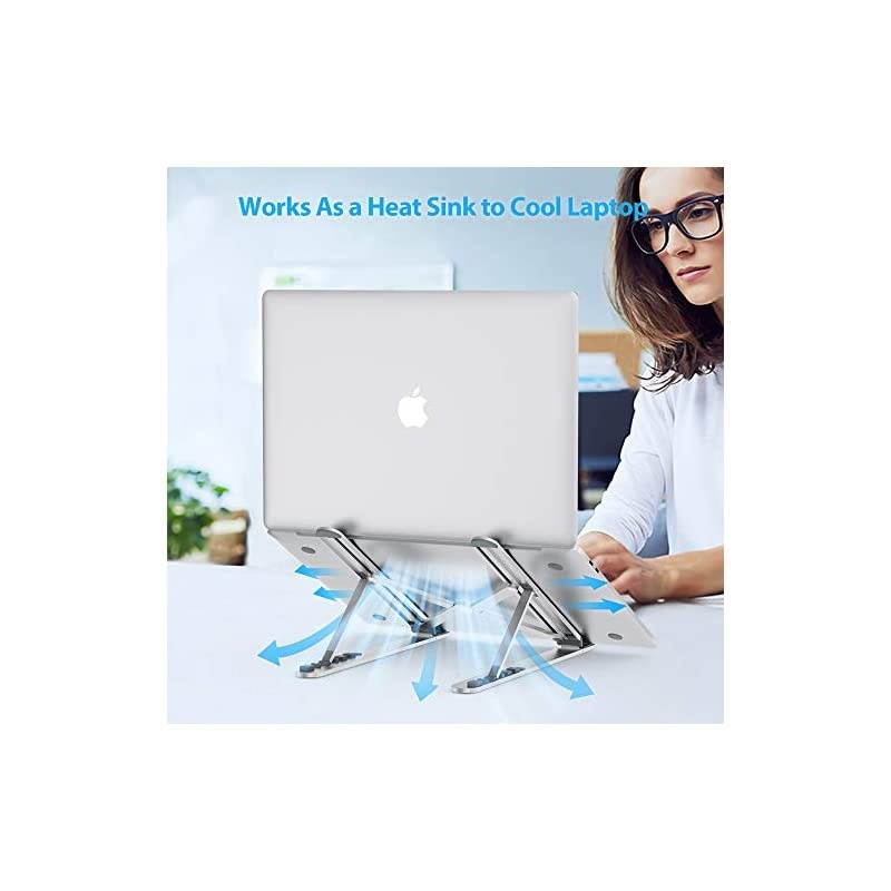 Laptop Stand Portable Computer Laptop Mount Aluminum Laptop Riser with 6 Levels Height Adjustment Fully Collapsible Supports up to 44lbs BSilver