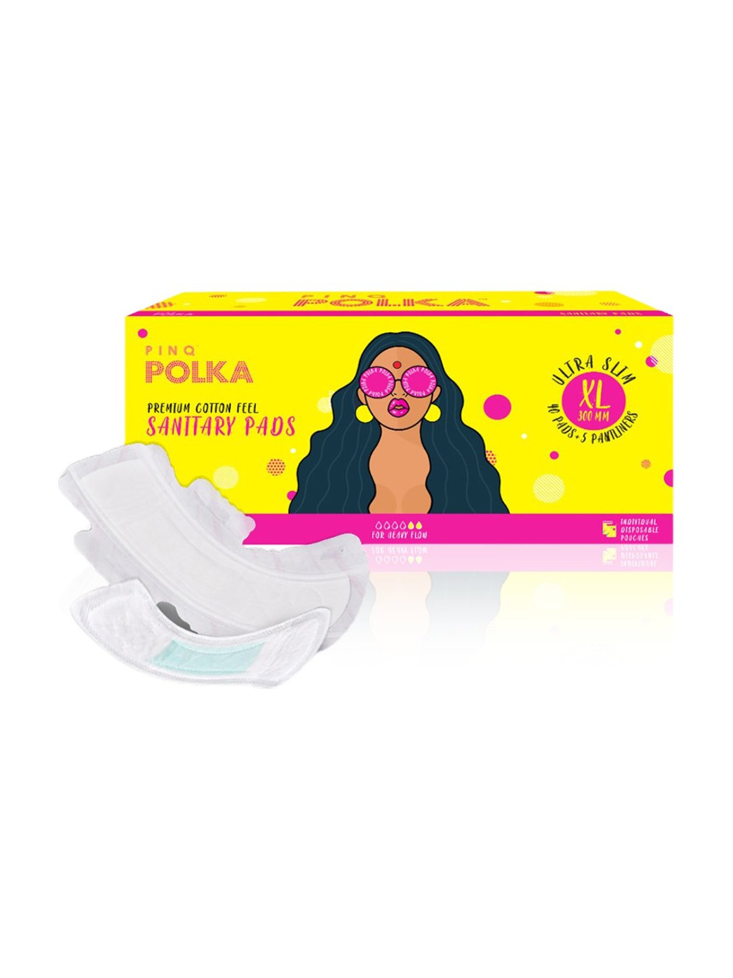PINQ Polka Premium Cotton Feel Sanitary Pads XL - 40 Pads + 5 Pantliners