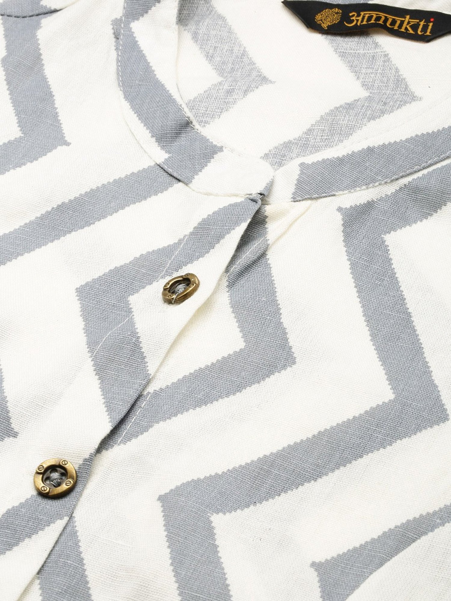 Amukti Beige Floral Print A-Line Kurta