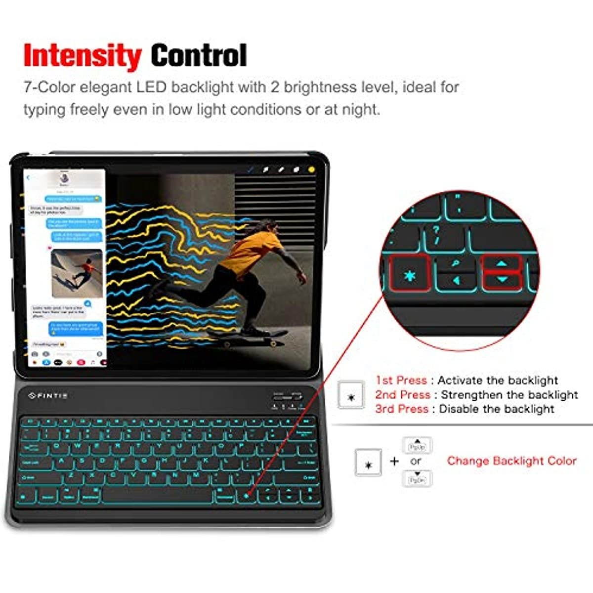 Fintie 12 Inch Wireless Bluetooth Keyboard - [7 Color Backlit] Ultra-Slim Portable for iPad Pro, iPad Air, iPad 9.7 2018, iPad 2017, iPad Mini 5/4/3/2/1, iPad 4/3/2 and Other iOS Devices (Black)