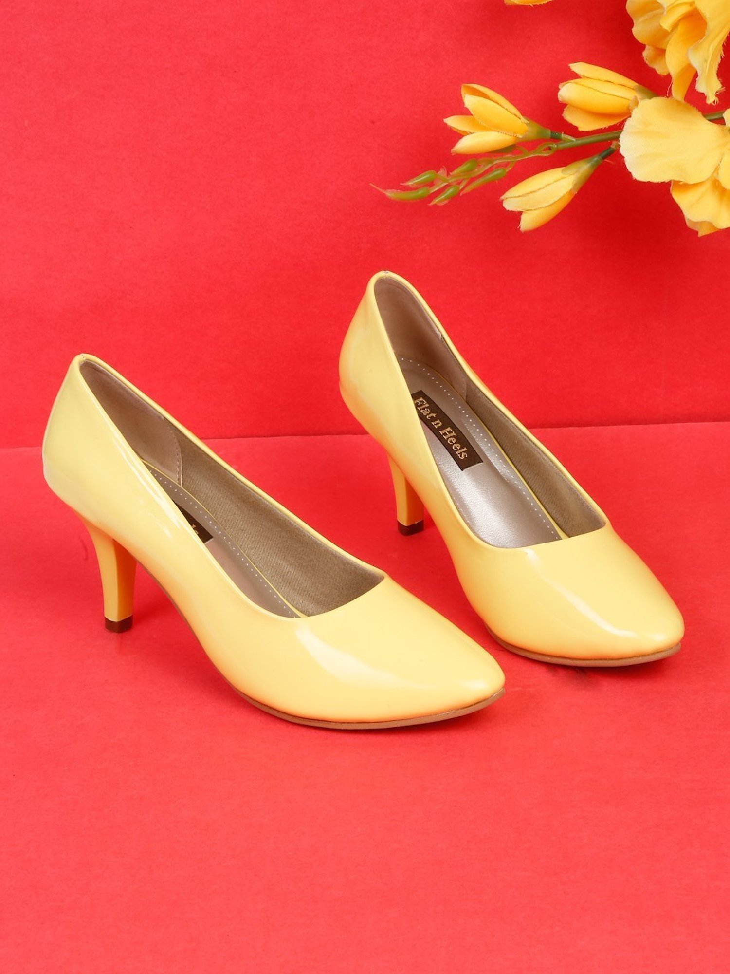Flat N Heels Women's Yellow Stiletto Pumps