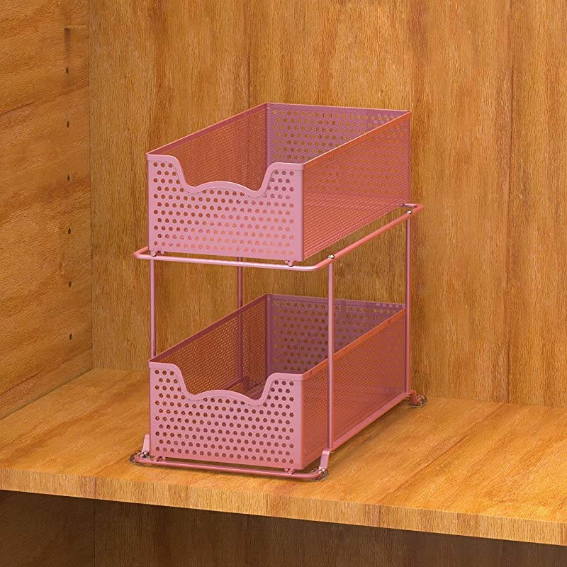 2 Tier Sliding Cabinet Basket Organizer Drawer, Bronze