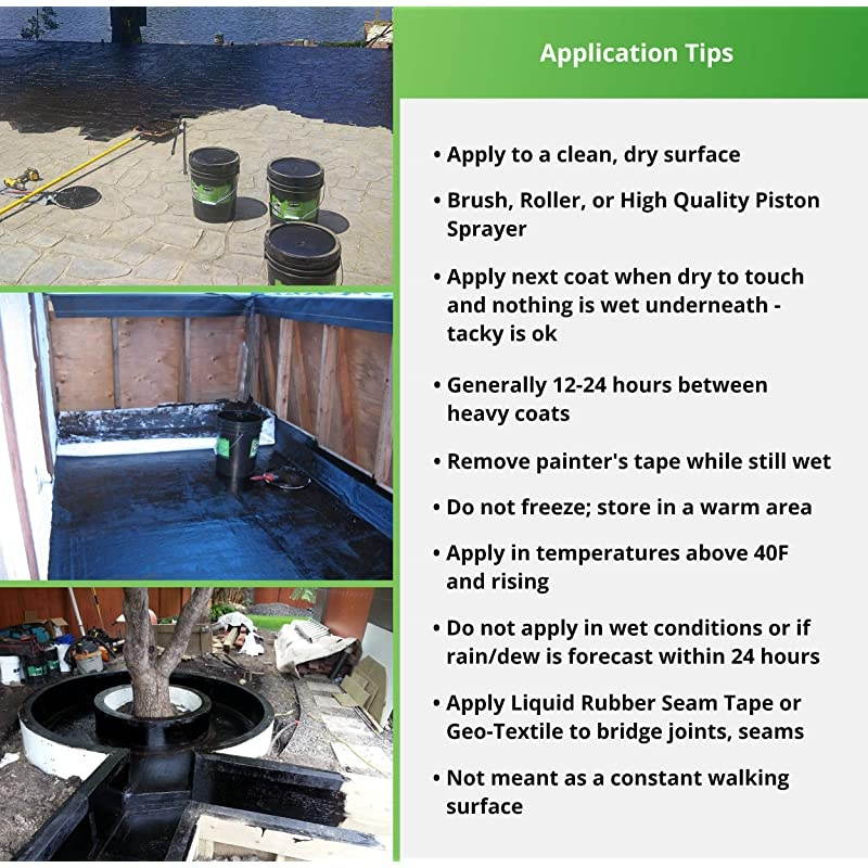 Rubber Waterproof Sealant - Multi-Surface Leak Repair Indoor and Outdoor Coating, Water-Based, Easy to Apply, Original Black, 5 Gallon