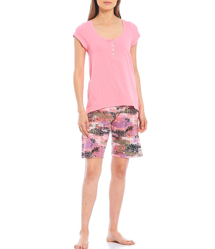 HUEtique Painted Ombre Print Knit Bermuda Sleep Shorts