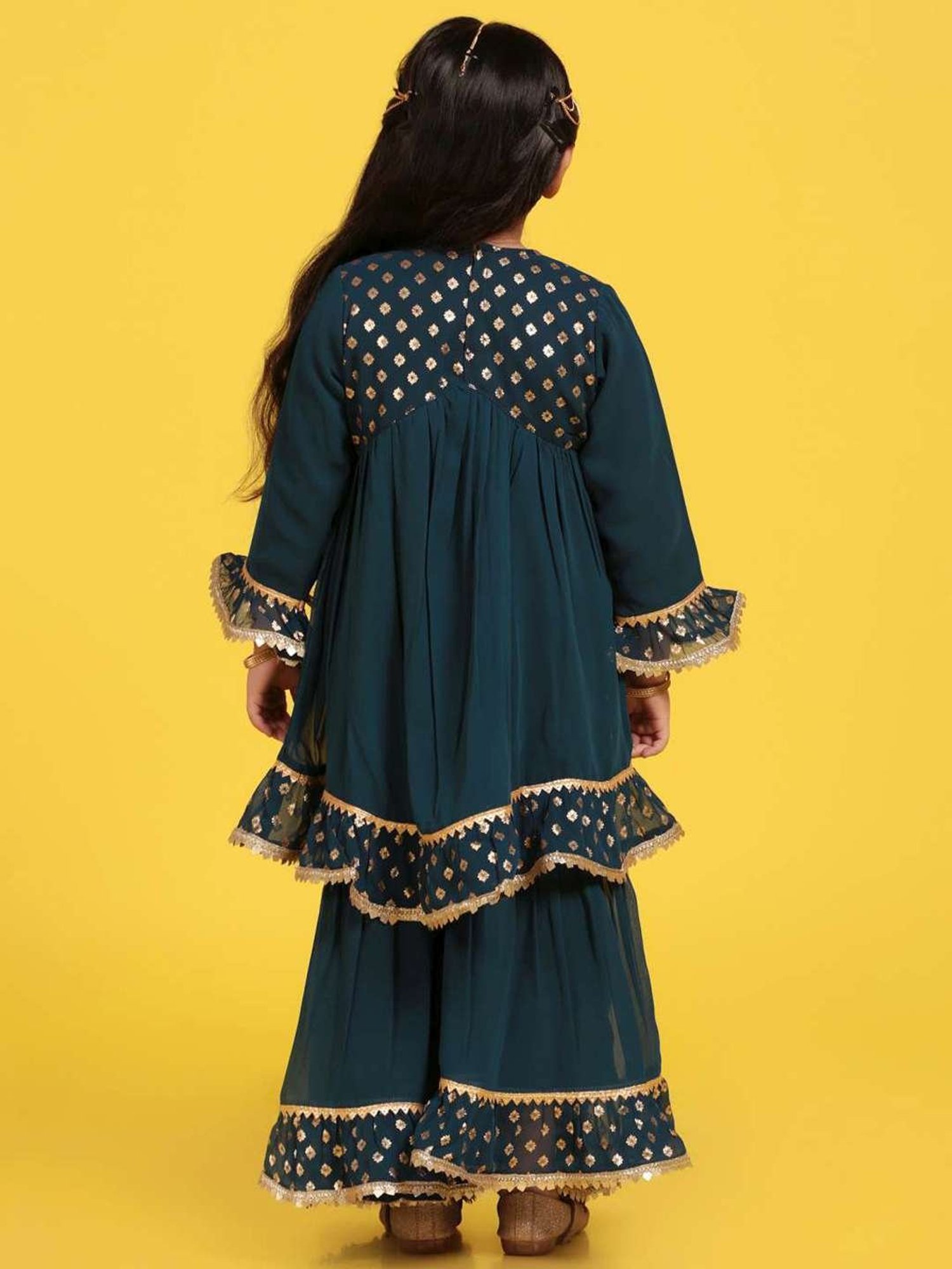 AJ Dezines Kids Teal Blue Printed Kurta Set