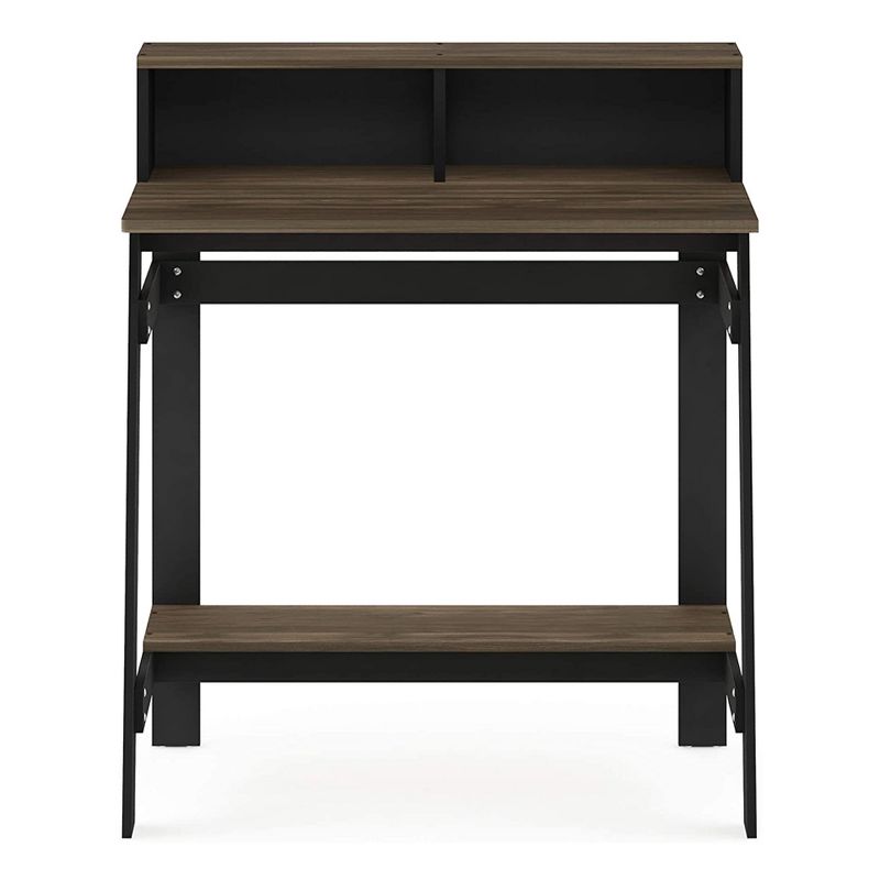 Furinno Simplistic Rectangle A Frame Industrial Freestanding Home Office Computer Desk with Raised Shelf and Bottom Storage, Columbia Walnut