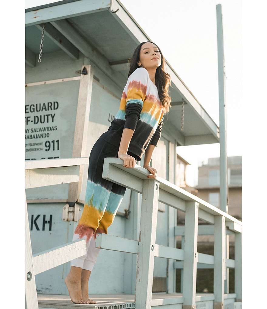 JALA Rainbow Tie-Dye French Terry Fleece Jogger Coordinating Lounge Pants