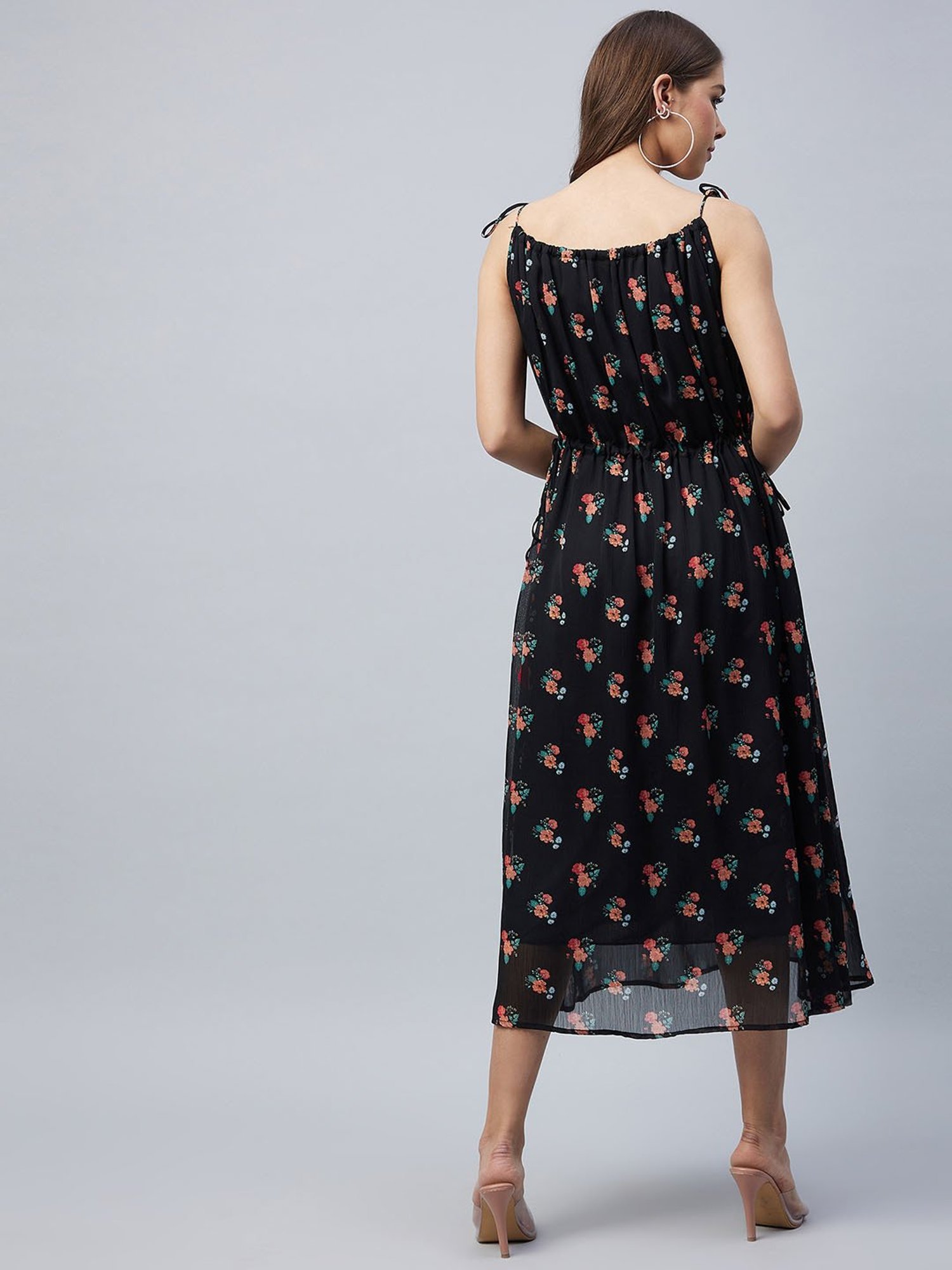 StyleStone Black Floral Print Fit & Flare Dress