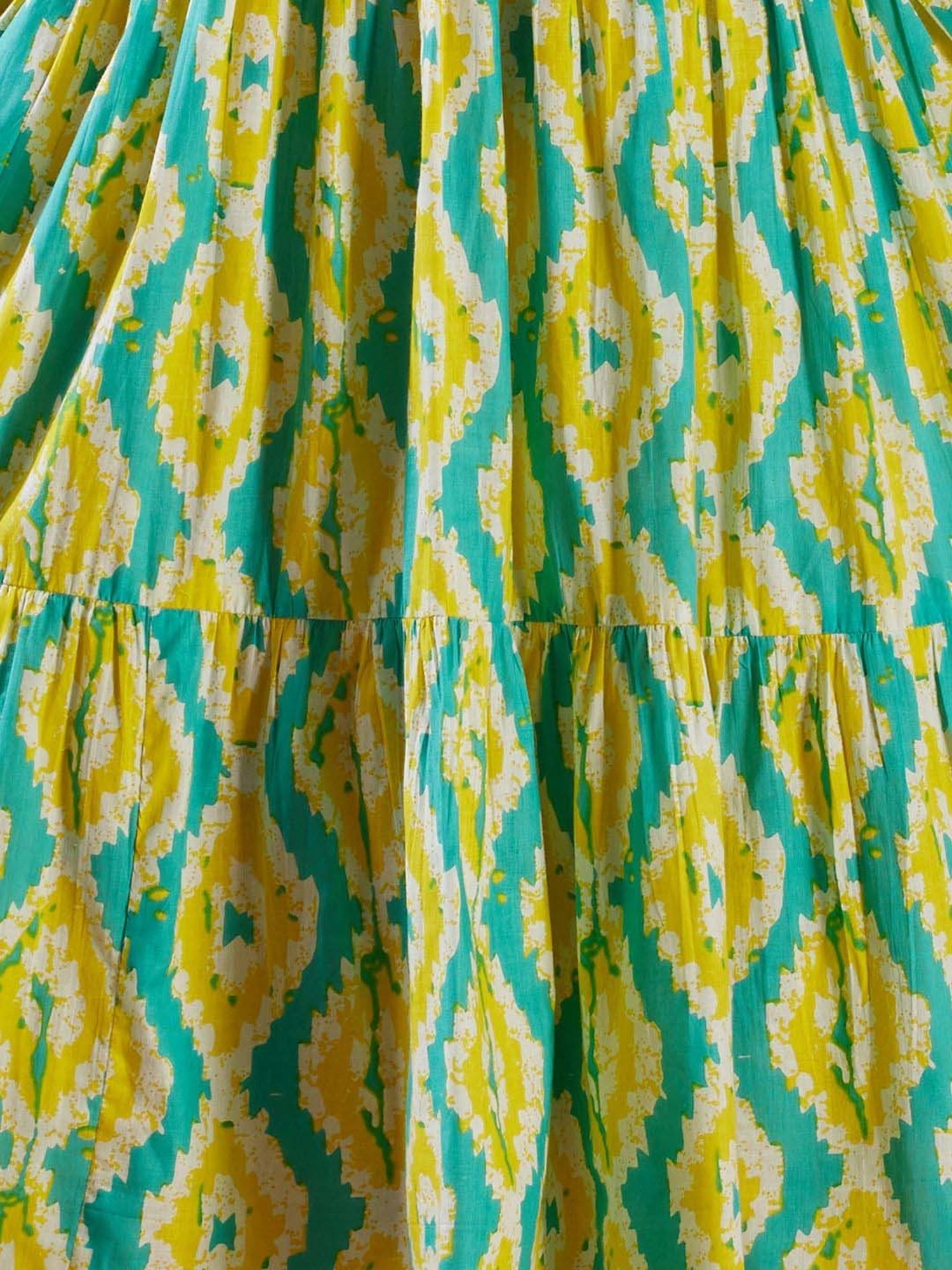 Fashor Blue & Yellow Cotton Printed A-Line Dress