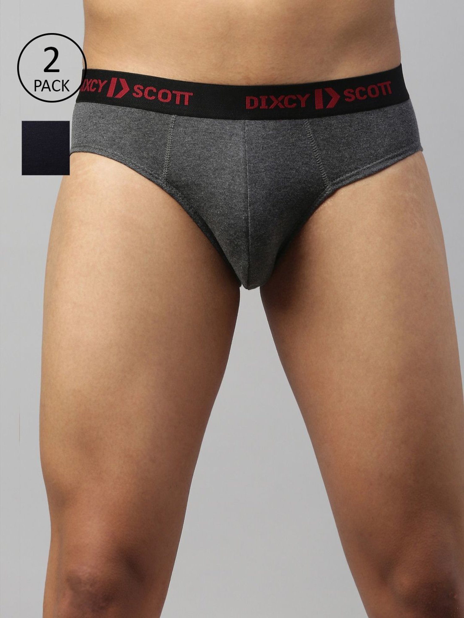 DIXCY SCOTT MAXIMUS Charcoal Melange & Navy Cotton Regular Fit Briefs - Pack Of 2