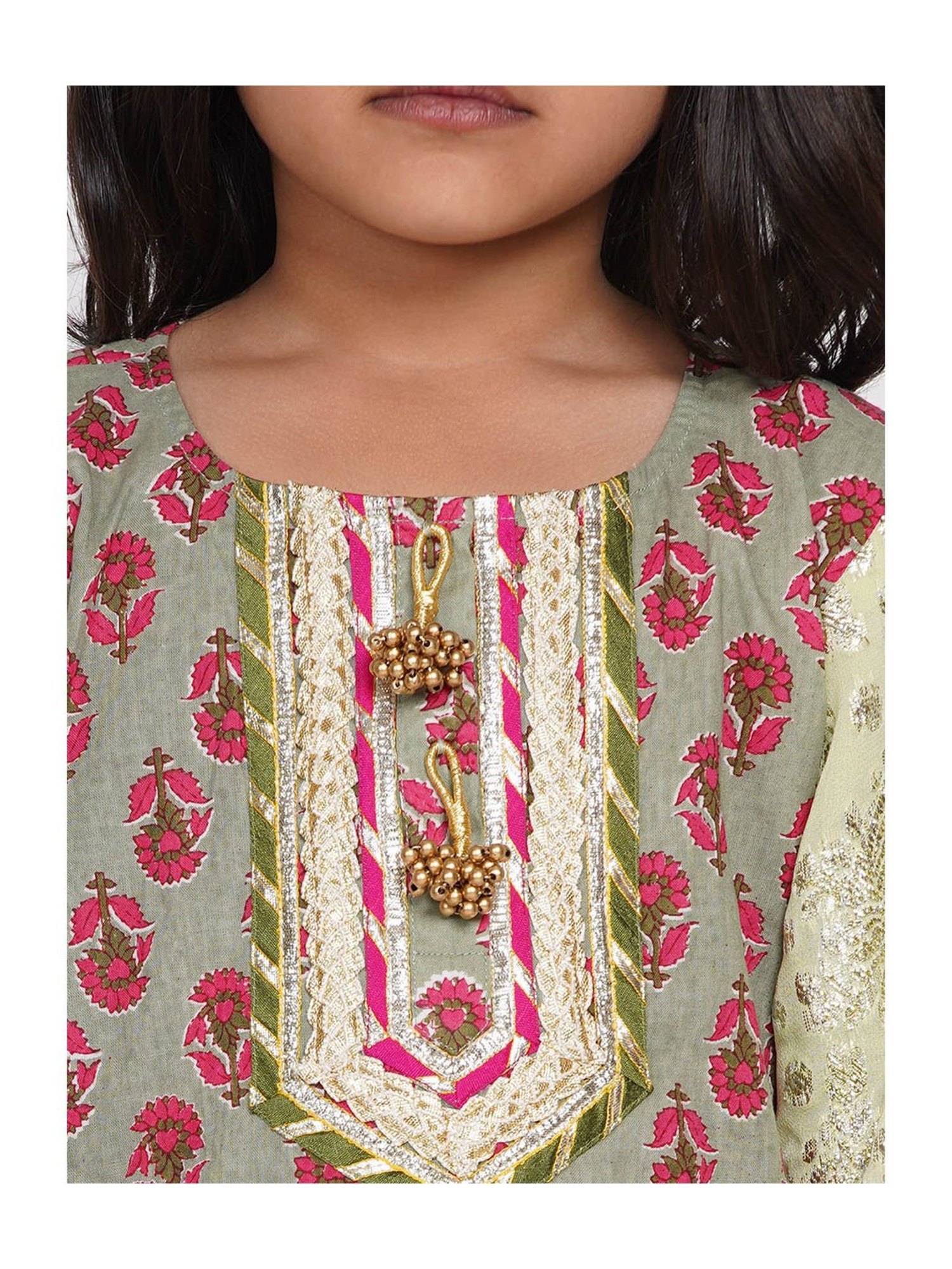 Little Bansi Green Embellished 1 Kurta, 1 Sharara & 1 Dupatta