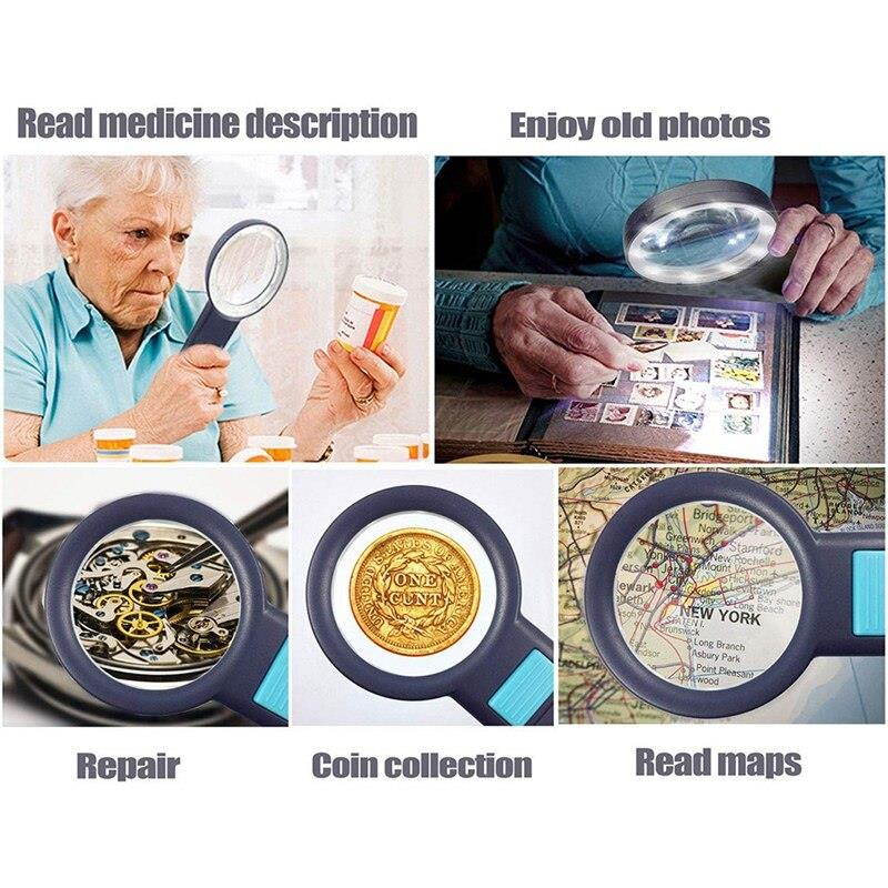 Light Magnifier For Reading Magnifying Glass For Reading Magnifier With Light,10 Led 6X Magnifier Glass,Handheld Magnifie