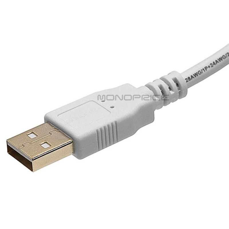 Monoprice USB 2.0 Cable - 6 Feet - White | USB Type-A to USB Mini-B 2.0 Cable - 5-Pin, 28/24AWG, Gold Plated