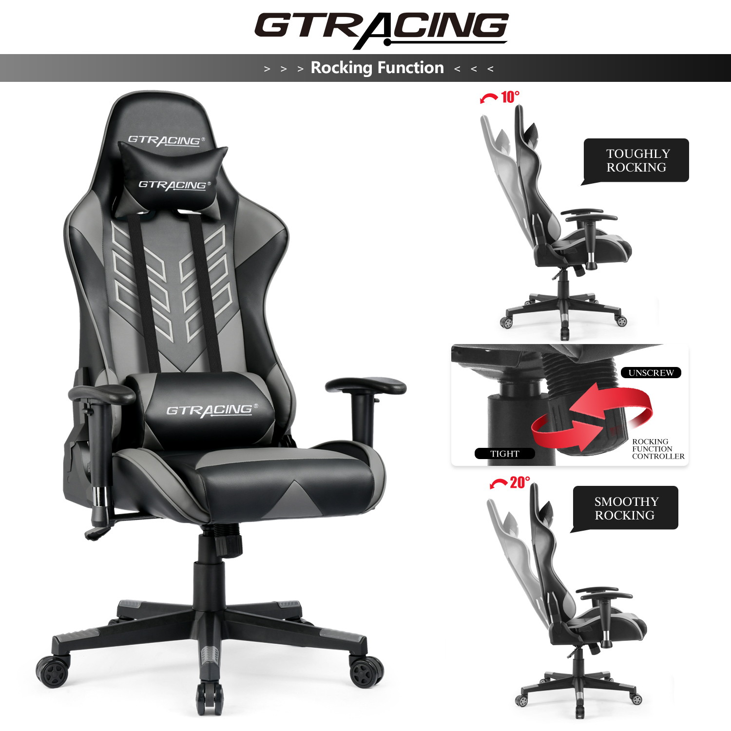 GTRACING Executive High-Back Gaming Chair Computer Office Chair PU Leather Swivel Chair Racing Chair