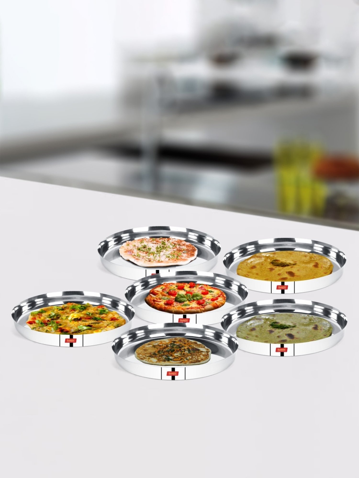 Sumeet 22 Gauge Stainless Steel Traditional Dinner Plate / Thali  28.5Cm (2Ltr) - set of 6pc