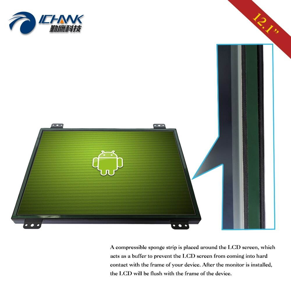 K120TN-DV2/12.1" inch 1024x768 4:3 Metal Shell Open Frame DVI Monitor/12" VGA Embedded Power On Boot LCD Screen Display Monitor