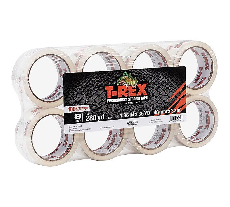 T-REX Packaging Tape 1.88" x 35 yds Crystal Clear 8/Pack 285723