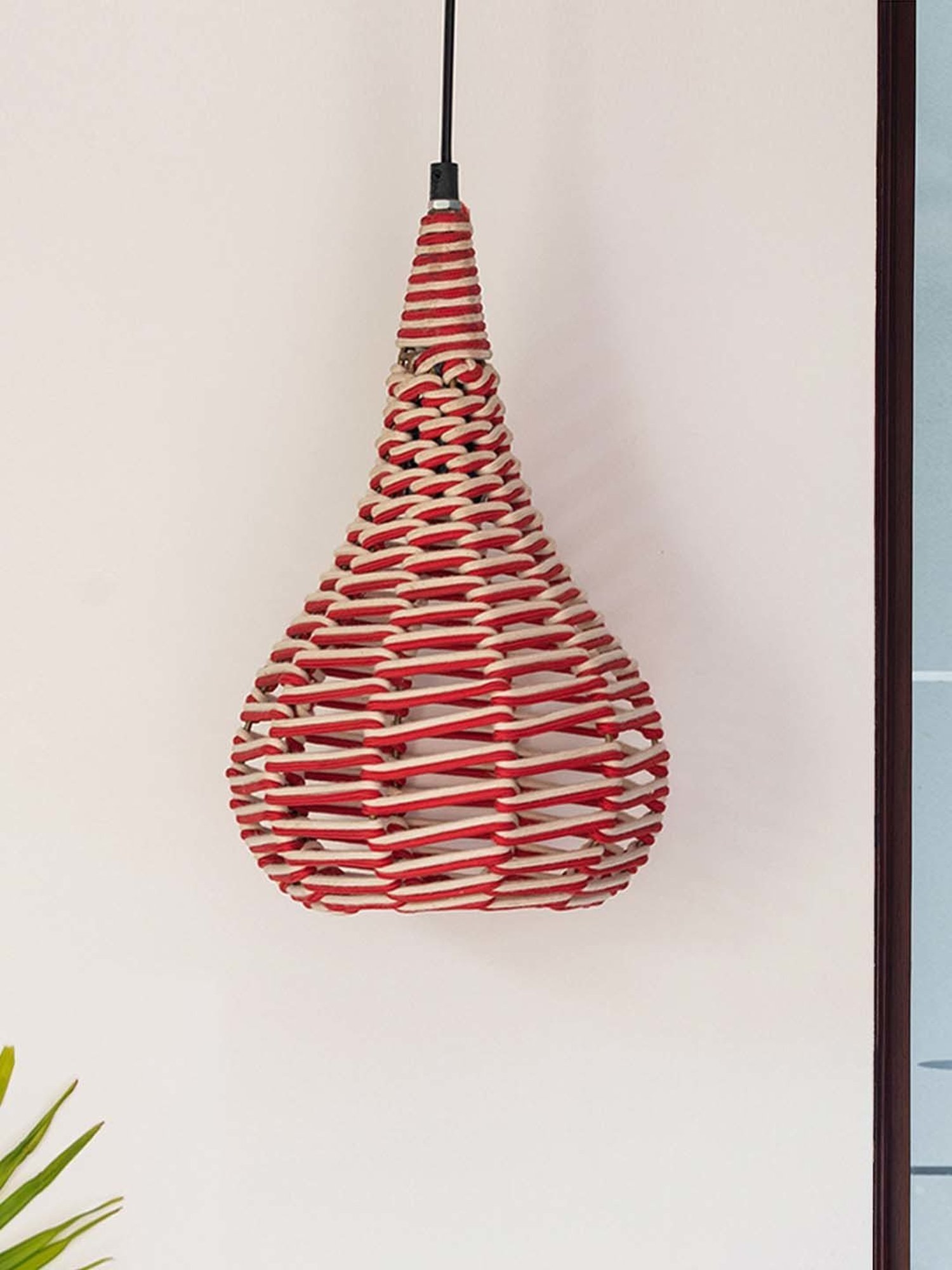 ExclusiveLane Swirls Red & Beige Iron Handwoven Hanging Pendant Lamp